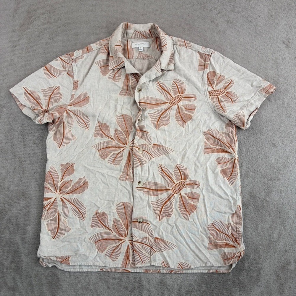 Banana Republic Standard Fit‎ Textured Resort Shirt in Beige Floral Linen Blend